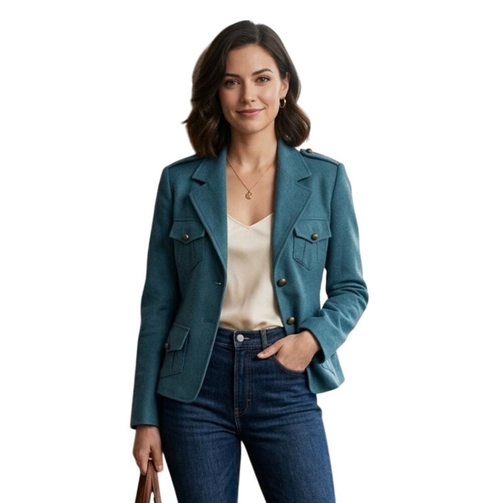 Yumi Mazao Blazer Size 38 S/M Blue Wool Career Work Business Professional Office
